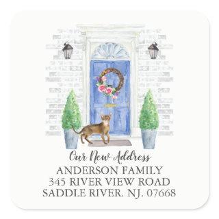 Abyssinian Cat Blue Door New Address Label Sticker
