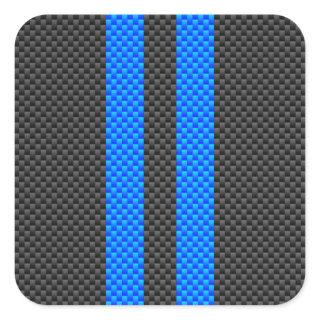 Accent Blue Carbon Fiber Style Racing Stripes Square Sticker