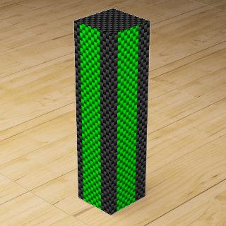 Accent Green Carbon Fiber Style Racing Stripes Wine Gift Box