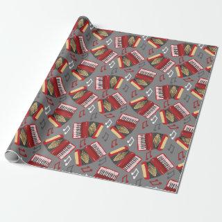 Accordions and Musical Notes Gray and Red Pattern