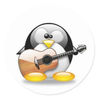 Acoustic Guitar Tux (Linux Tux) Classic Round Sticker