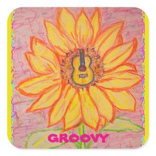 Acoustic Sunflower groovy Square Sticker