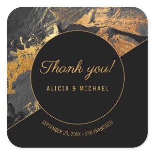 Acrylic painting gold and black wedding thank you square sticker