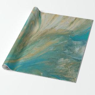 Acrylic pour abstract turquoise coastal