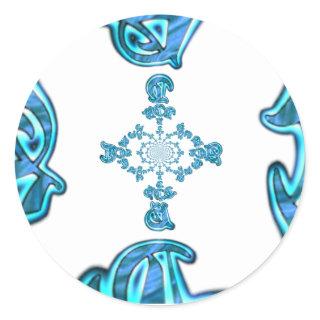 Action Cyan Teal Abstract Graffiti Art Print Classic Round Sticker