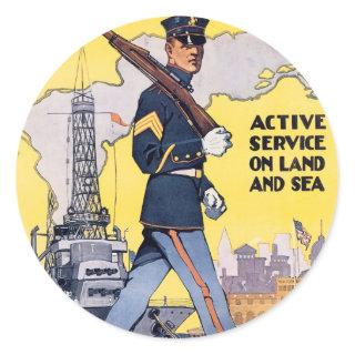 Active Service on Land and Sea Classic Round Sticker