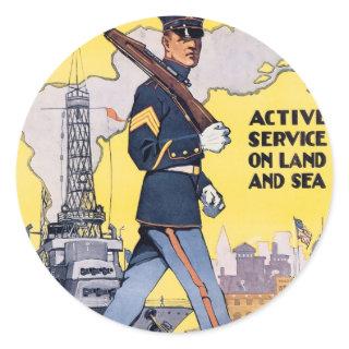 Active Service on Land and Sea Classic Round Sticker