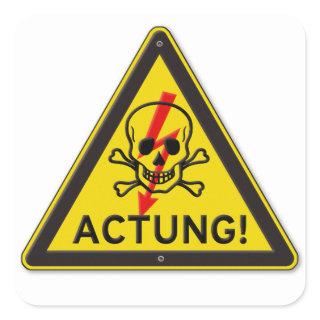 Actung Toxic Skull and Crossbones Warning Sign Square Sticker