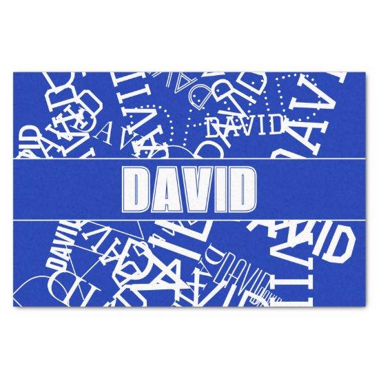 Add any name, name collage In blue & white Tissue Paper