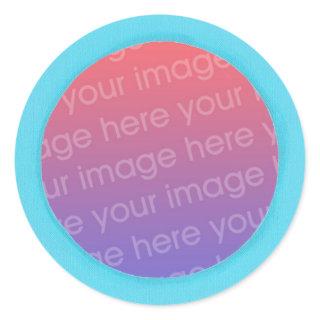 Add baby photo stickers, in a blue circle frame classic round sticker