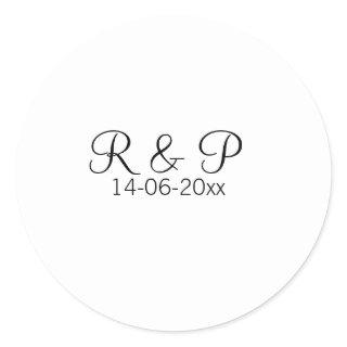 Add couple name monogram add date year wedding rom classic round sticker