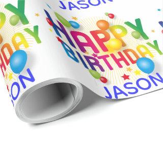 Add NAME Colorful Balloons Boy Happy Birthday Gift
