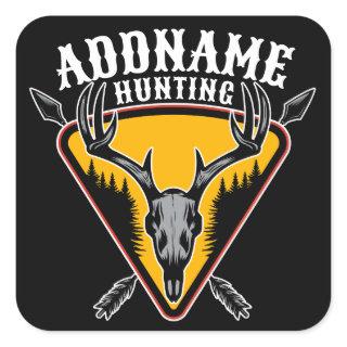 ADD NAME Hunter Elk Skull Big Antlers Deer Hunting Square Sticker