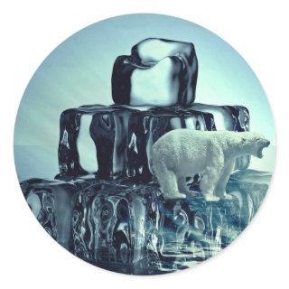 Add Own SLOGAN To Save Arctic Polar Bear Planet Classic Round Sticker