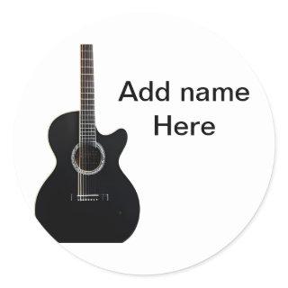 Add you name text brown acoustic guitar editable t classic round sticker