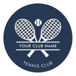 Add Your Club Name Tennis Sports Navy Blue Classic Round Sticker