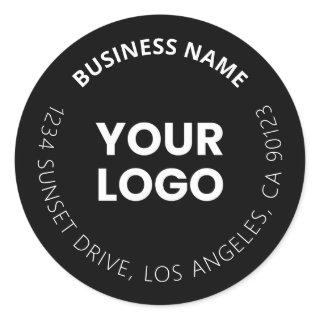 Add Your Logo & Editable Circular Text Black White Classic Round Sticker