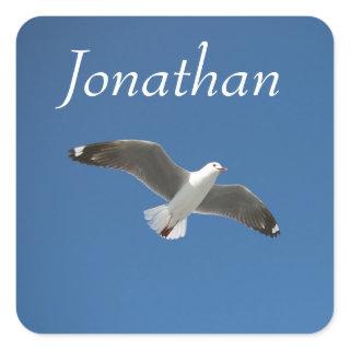 Add Your Name Blue Sky Seagull Photo Square Sticker
