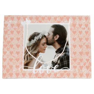 Add Your Own Custom Photo Love Hearts in Rose Gold Large Gift Bag