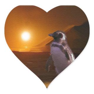 Adelie Penguin & Antarctic Sunset Heart Sticker