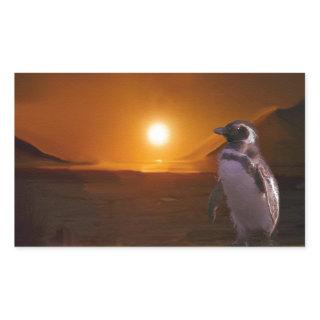 Adelie Penguin & Antarctic Sunset Rectangular Sticker