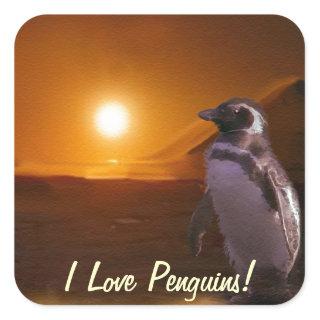 Adelie Penguin & Antarctic Sunset Square Sticker