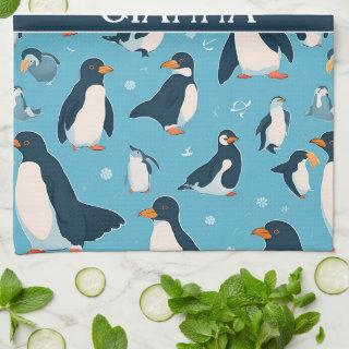 Adelie Penguin Pastel Colorful Pattern Kitchen Towel
