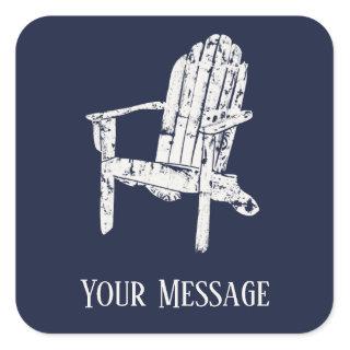 Adirondack Chair White and Navy Blue Personalized Square Sticker