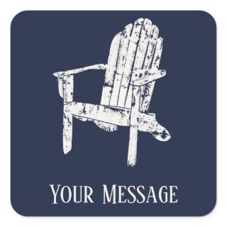 Adirondack Chair White and Navy Blue Personalized Square Sticker