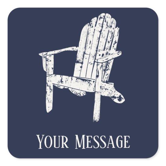 Adirondack Chair White and Navy Blue Personalized Square Sticker