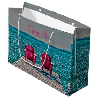 Adirondack Chairs Cottage Rustic Enjoy Life Quote Large Gift Bag