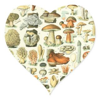 Adolphe Millot Champignon Mushroom Print Heart Sticker