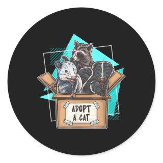 Adopt A Cat Raccoon Opossum Skunk Trash Pandas Str Classic Round Sticker