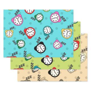 Adorable alarm clock  blue green beige party  sheets
