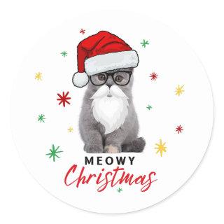 Adorable and Cute Santa Kitten Meowy Christmas Classic Round Sticker