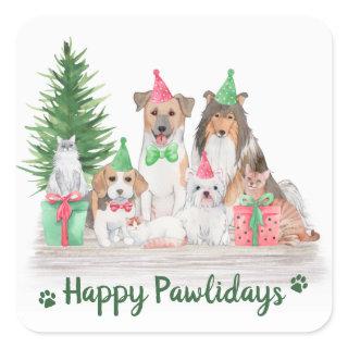 Adorable Animals Dog Cat Puppy Kitten Holiday Square Sticker