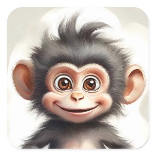 Adorable Baby Monkey Happy Smiling Portrait  Square Sticker