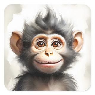 Adorable Baby Monkey Happy Smiling Portrait  Square Sticker