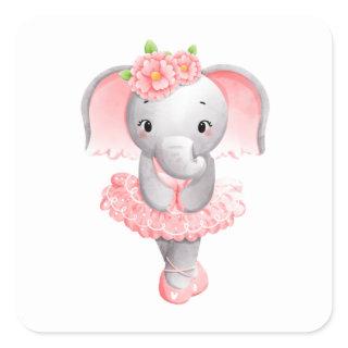 Adorable Ballerina Elephant En Pointe Square Sticker