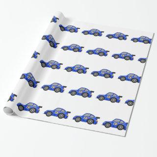 Adorable Blue race car  - Choose background color