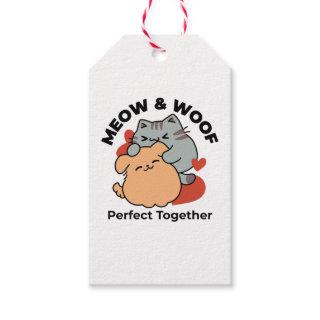 Adorable Cat and Dog Hug – Meow & Woof Design Gift Tags