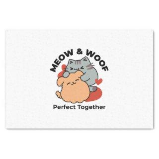 Adorable Cat and Dog Hug – Meow & Woof Design Tissue Paper