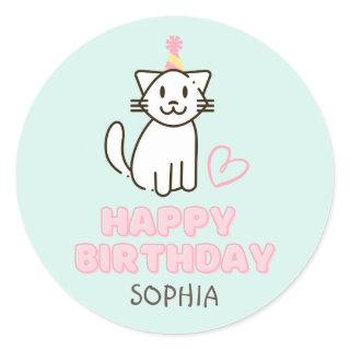 Adorable Cat in a Birthday Hat  Classic Round Sticker
