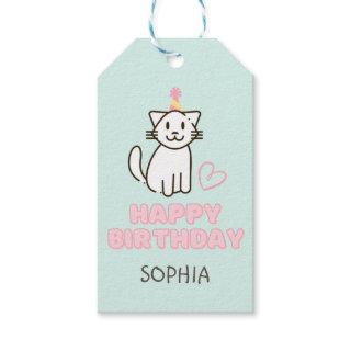 Adorable Cat in a Birthday Hat Gift Tags