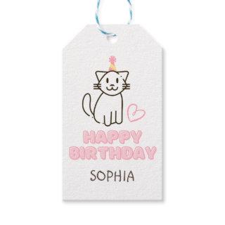 Adorable Cat in a Birthday Hat  Gift Tags