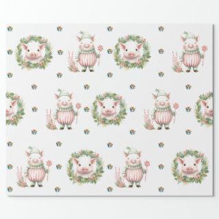 Adorable Christmas Holiday Pastel Pigs on White