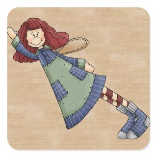 Adorable Country Folk Art Rag Angel Doll Square Sticker