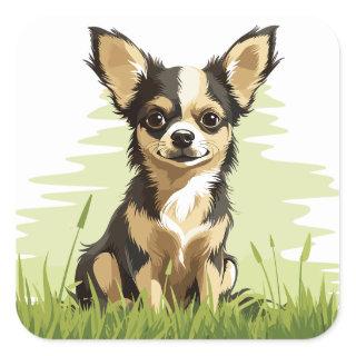 Adorable Cute Black, Tan & White Chihuahua Puppy Square Sticker