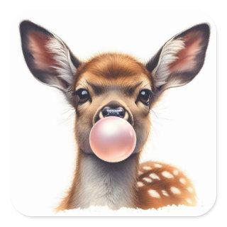 Adorable Deer Blowing Bubble Gum  Square Sticker