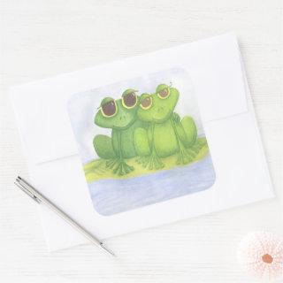 Adorable Frog Lovers Square Sticker